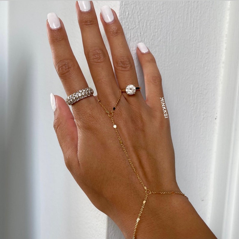 Chaîne de main en or, chaîne de main délicate plaquée or 18 carats Chaîne de main en or, chaîne de main/bracelet en or image 1