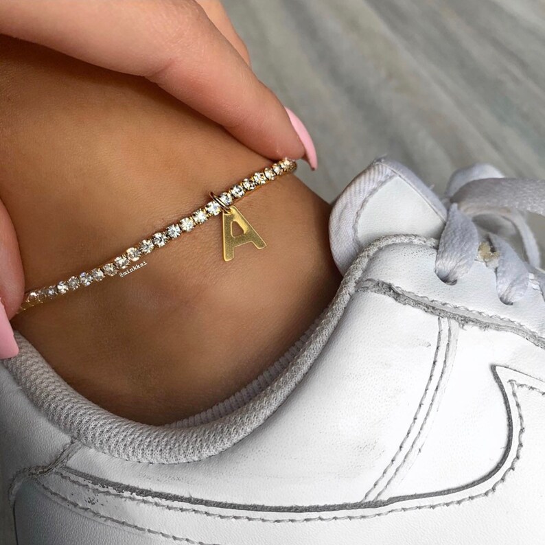 Crystal Initial Anklet Gold & Silver Crystal Anklet Etsy