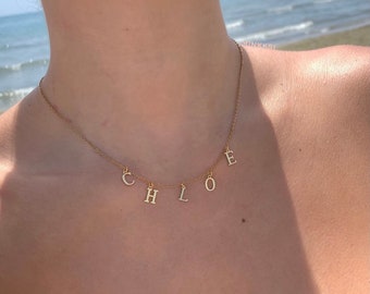 Collier personnalisé de nom d’or 18K, collier de nom plaqué or 18K | Name Necklace Gift, 18K Gold Plated Custom Name Necklace