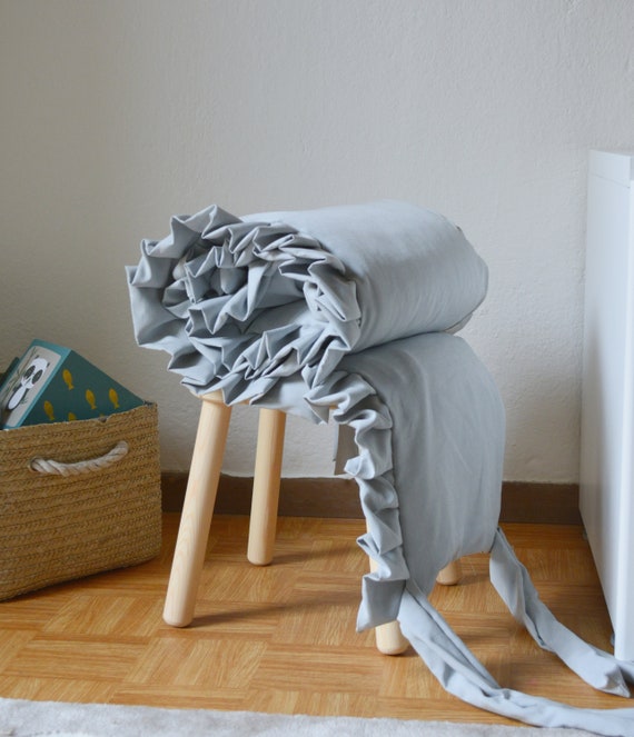 Linen Crib Bumpers 4 Side Blue Cot Bumper Bumper With Etsy