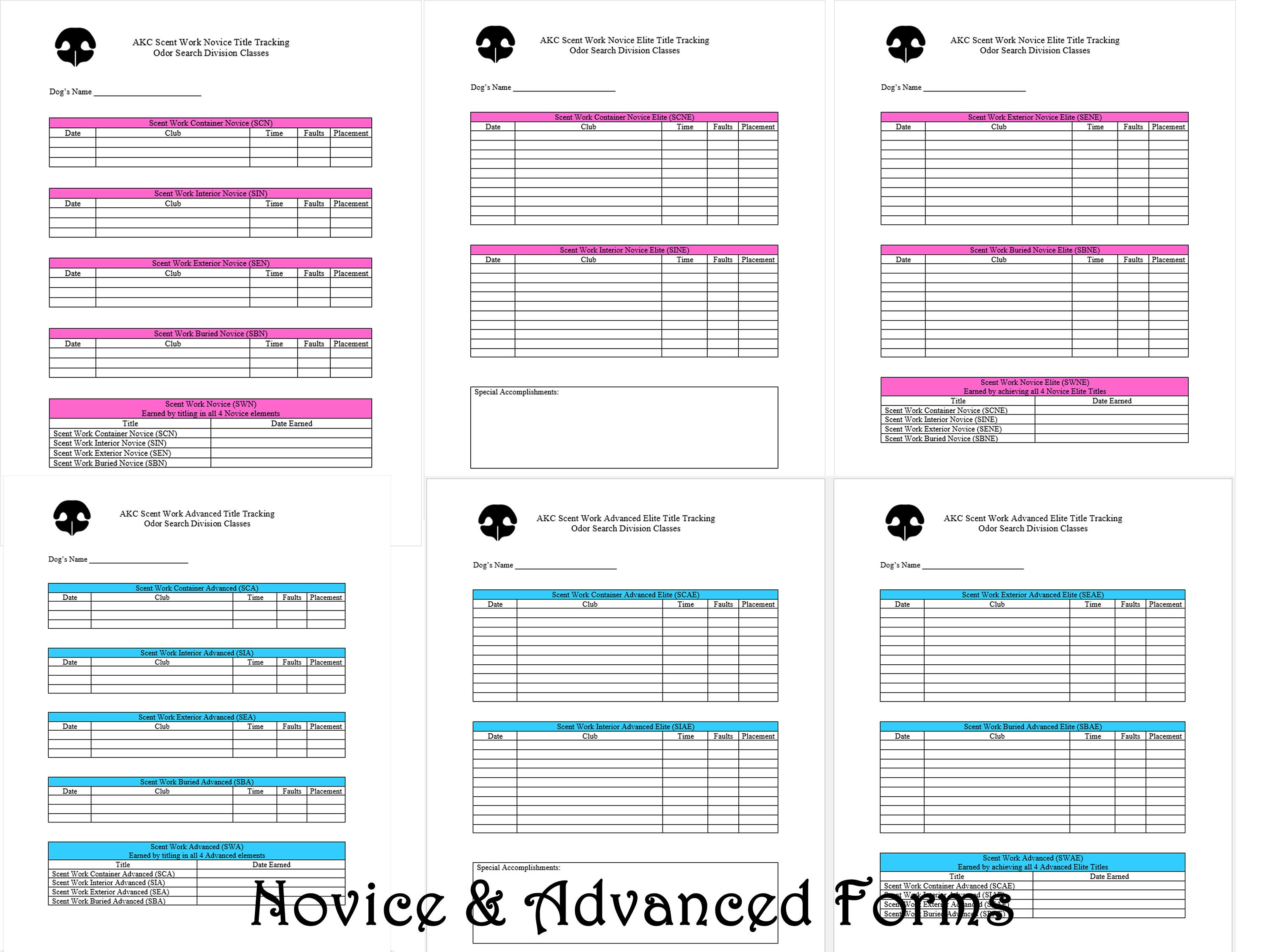 Green AKC Scent Work Printable Competition Dog Training Forms Log Title  Tracking Nose Work PDF Instant Download BONUS - Etsy