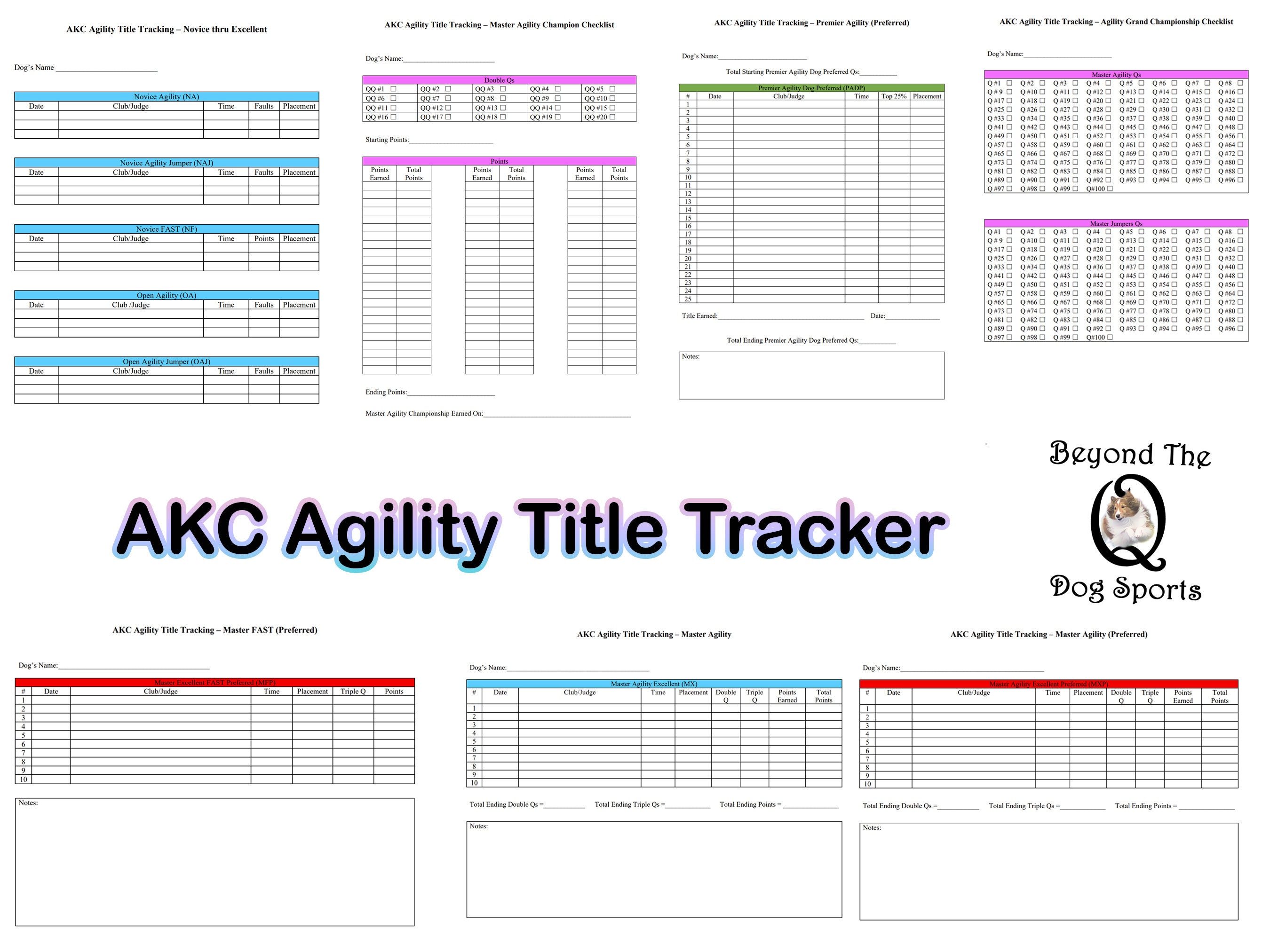 AKC Dog Agility Title Tracker Green 29 Printable PDF Competition Forms