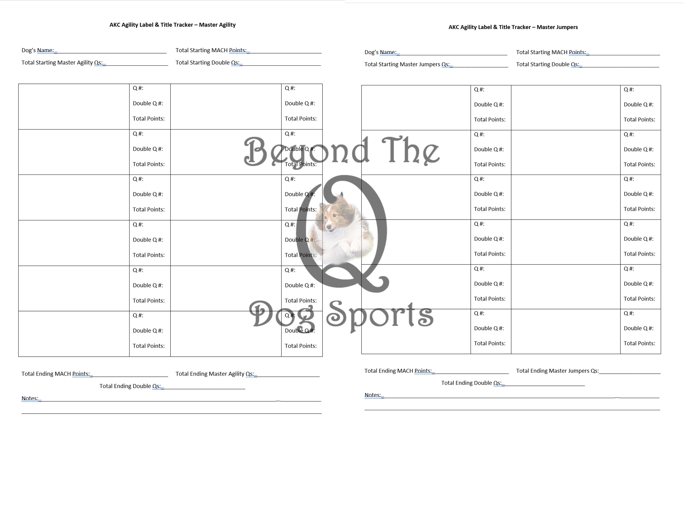 AKC Agility Label & Title Tracking Forms Dog Agility Etsy