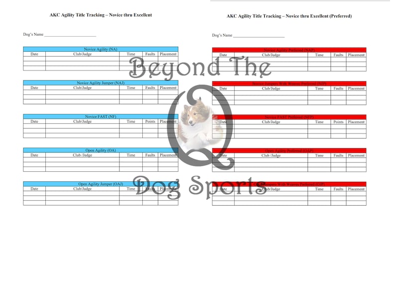 AKC Dog Agility Title Tracker Red - 29 Printable PDF Competition Forms ...