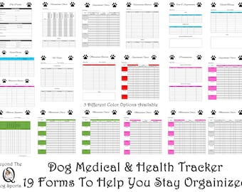 Pink Dog Medical and Health Tracking Forms Medications Vaccinations Preventatives Food Supplements General Health Plus Free Bonus