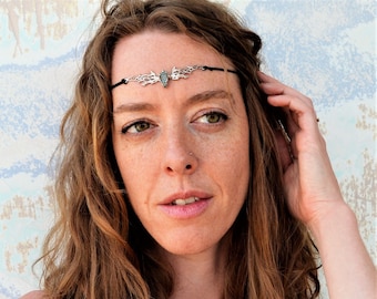 Sterling Silver Drusy Elven Bridal Headpiece, Chakra Crown Tiara