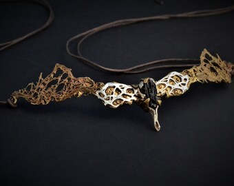 Moldavite Silver Brass Chakra Crown, Elven Bridal Headpiece