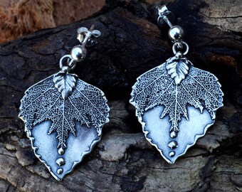 Real Leaf Sterling Silver Long Stud Earrings Nature Inspired Organic Art , Real Leaf Handmade Bushcrafts, Ideal Gift for Mother&#39;s Day