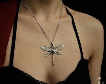 Big Dragonfly Sterling Silver Pendant, Handmade Jewelry Inspired by Nature, Unusual Necklace for Elegant Women, Stunning Necklace Gift