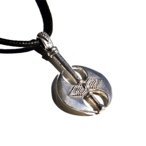 Axe Sterling Silver Handmade Pendant, Ancient Greek Warrior&#39;s Double Head Axe Necklace, Labrys Minoan Religious Symbol,Halbryce