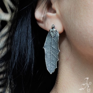 Oak Real Leaf Handcrafted Sterling Silver Stud Earrings Inspired by Nature, Organic Art Real Leaf Ideal Gift for Women loving Nature