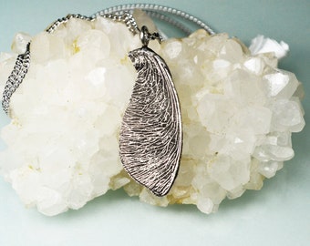 Collar de semillas de arce de plata esterlina, colgante de sámara orgánica