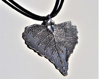 Sterling Silver Heart Leaf Pendant, Handmade Nature Necklace