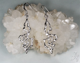 Handmade Sterling Silver Abstract Dangle Earrings, Elegant Organic Design