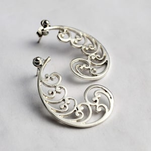 Spiral Waves Sterling Silver Stud Earrings, Statement Handcrafted Earrings Gift for Elegant Woman, Inspired by Sea Waves