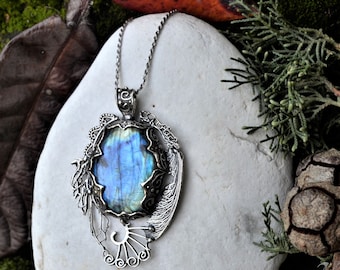 Handmade Sterling Silver Labradorite Pendant, Nature Inspired Jewelry