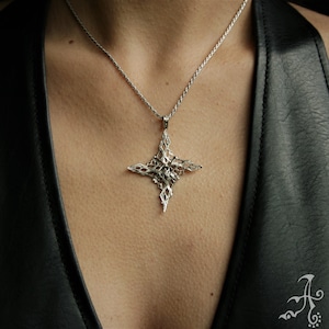 Pingente Celestial Estrela de Quatro Pontas, Colar Feito à Mão em Prata Esterlina, Presente para Ele e para Ela, Presente Unissex, Presente de Dia das Mães, Frete Grátis