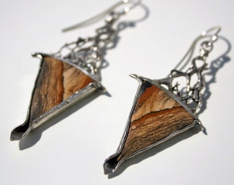 Landscape Picture Jusper Long Sterling Silver Elegant Earrings with Powerful Protective Stone, Gift for Elegant Women Inspired by Nature