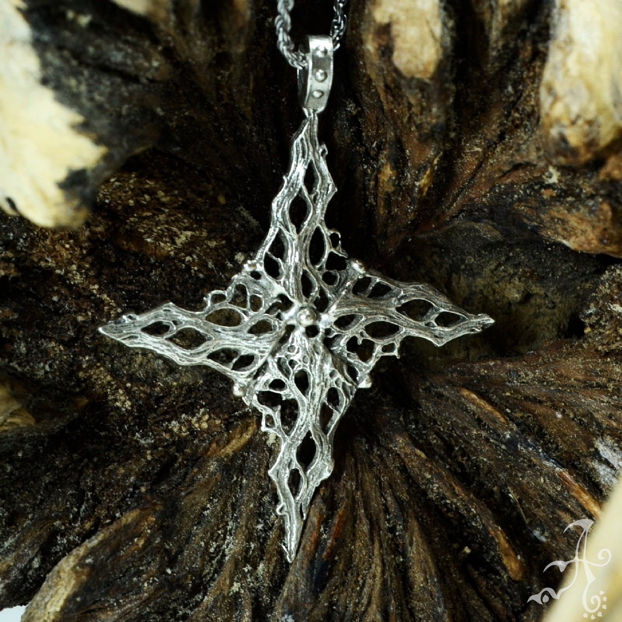 Celestial Pendant Four Point Star, Sterling Silver Handmade