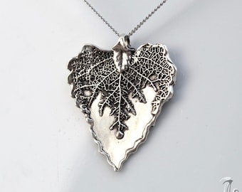 Sterling Silver Heart Leaf Pendant, Nature Inspired Necklace