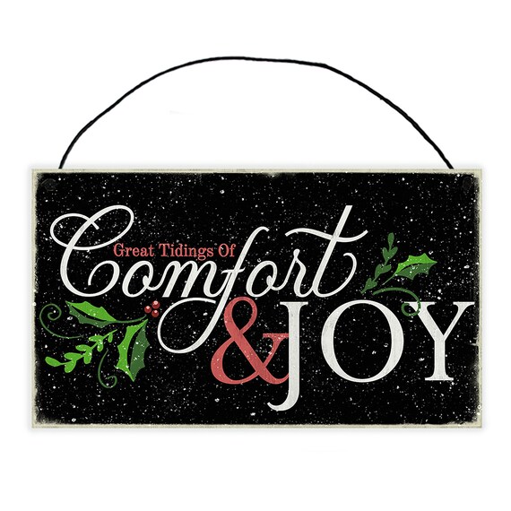 Tidings Of Comfort Joy Wood Sign With Holly And Berries Etsy