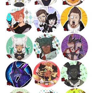 Insignias y botones inspirados en personajes NPC de FFXIV Variety
