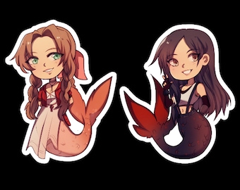 FF7 REMAKE Aerith and Tifa Mermaid STICKERS [Holographic options]