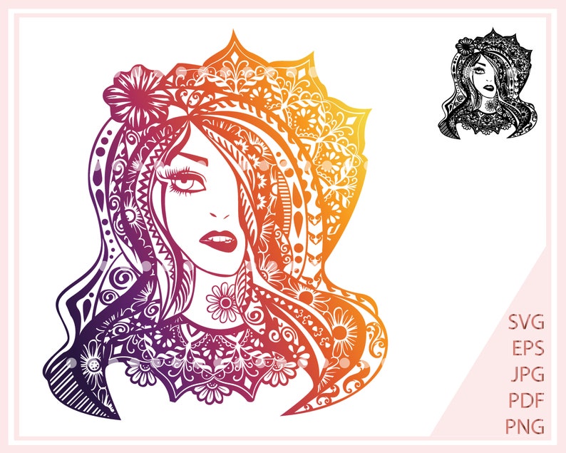 Download Flower Girl Zentangle Mandala SVG PNG JPG files for Cricut | Etsy