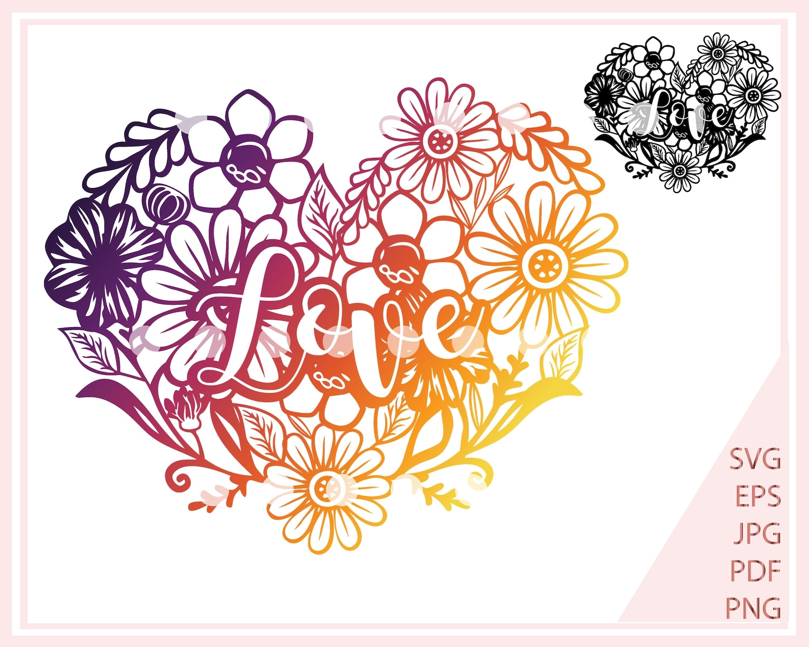 Floral Heart love svg Love svg file for Cricut Heart Etsy