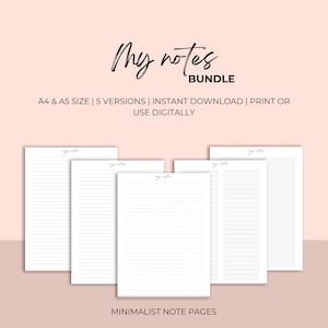 Printable Note Pages, Notes Page, Note taking, Writing Paper, Instant Download PDF, A4/A5 SIZE