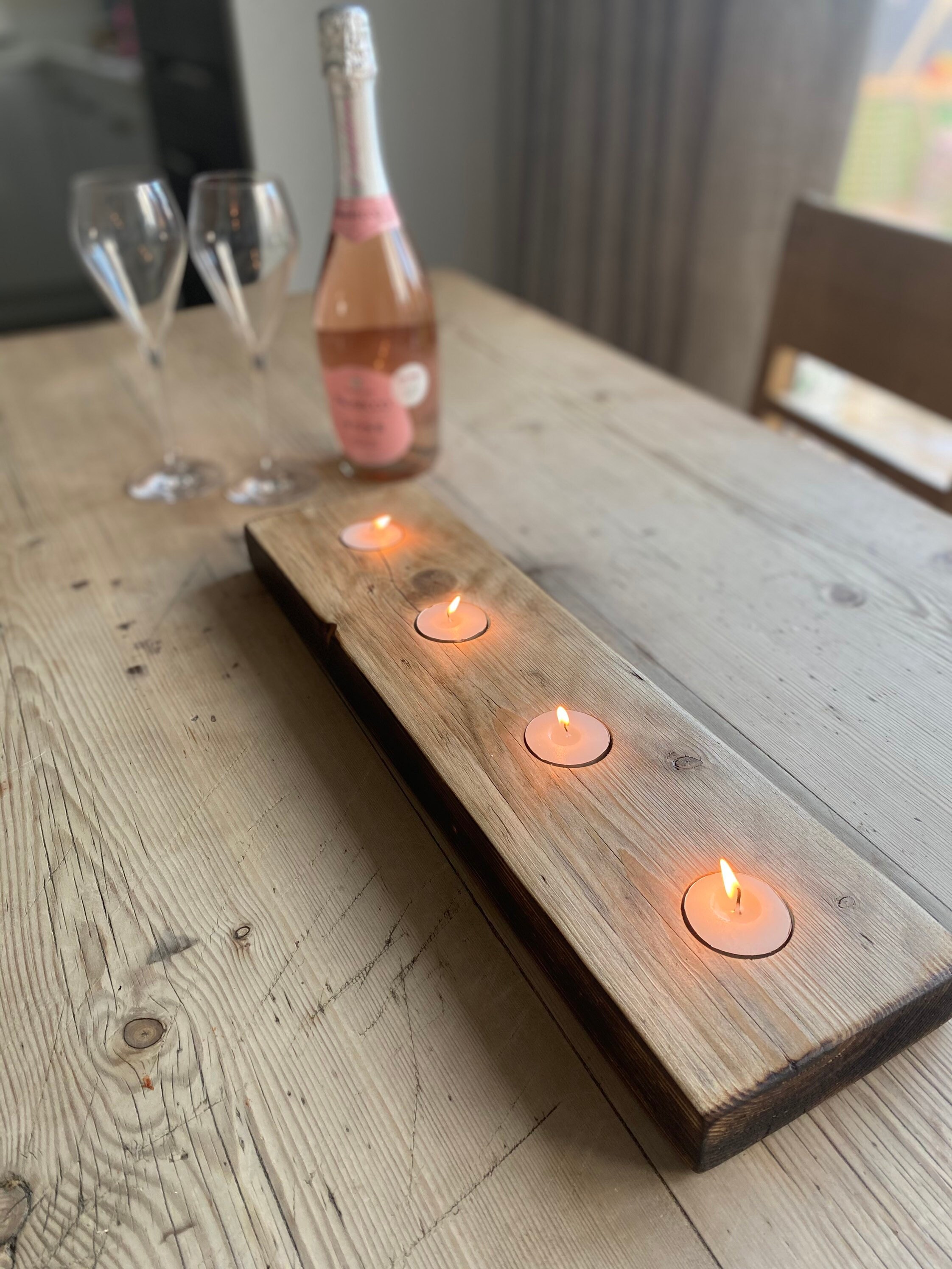 Portavelas de madera rústica | Etsy