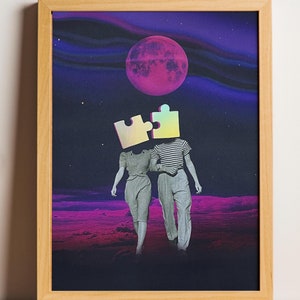 Holografisches Poster Paar – Eine Fusion aus Puzzleteilen und einem retro kosmischem Thema.