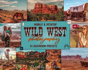 6 WILD WEST Lightroom Mobile Presets, Landscape Presets for Instagram / Desktop Presets for Nature Photography / Photography Presets