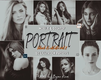 50 BLACK and WHITE Lightroom Presets, Portrait Presets / Monochrome preset for portrait photography / bw preset / Greyscale preset