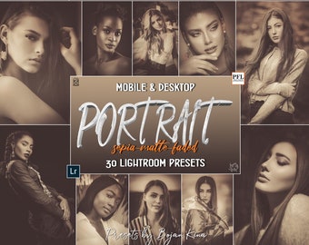 30 SEPIA PORTRAIT Lightroom Presets, Sepia Matte Faded / Vintage LR Preset / Portrait Presets / Sepia Effect für Portraitfotografie