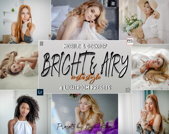 4 BRIGHT & AIRY Lightroom Presets, Clean Airy Presets for mobile and desktop / Blogger and Instagram photo filter / Bright Airy Presets