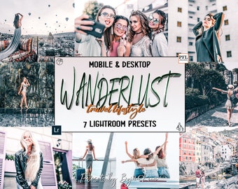 7 Lightroom Mobile WANDERLUST Travel Presets, Instagram Presets Lightroom for Travel Bloggers / Bright Lifestyle Presets / Mobile Presets