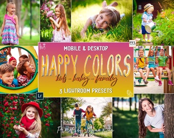 3 HAPPY KIDS Lightroom Presets, Spring Summer Outdoor Kids Presets / Mobile Presets / Children Preset for Instagram / Vibrant Presets