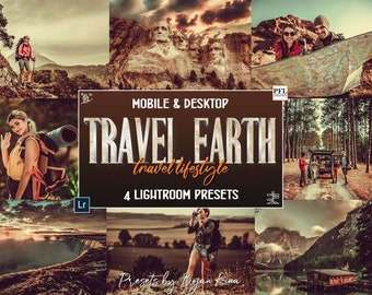 Ajustes preestablecidos de Lightroom con tonos tierra, para dispositivos móviles y ordenadores, fotografía de viajes (4 ajustes preestablecidos)