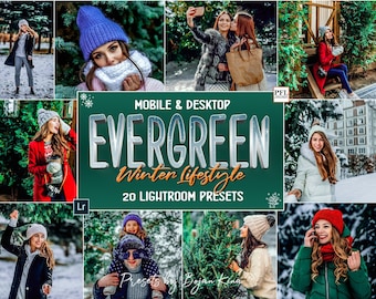 Winter Evergreen Lightroom Presets, Holiday Filters (Mobile & Desktop)