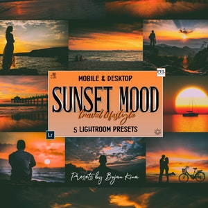 5 SUNRISE & SUNSET Lightroom Presets, Vibrant Presets for Instagram, Travel Preset, Sunset filters, Blogger Presets, Travel Sunrise Presets