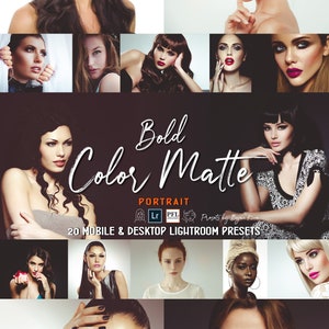 20 BOLD COLOR MATTE Lightroom Presets for Portrait Photography, Portrait photo filters for Lightroom mobile and desktop