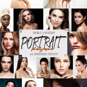 70 PORTRAIT PRO Lightroom Mobile and Desktop Presets, Portrait Presets / Bright Face Beauty Vibrant Selfie Makeup Retouch Clean Matte