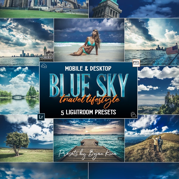 5 BLUE SKY Lightroom Presets, Travel Presets / Nature Preset for Instagram / Travel Blogger Presets / Landscape Sky Photo filter