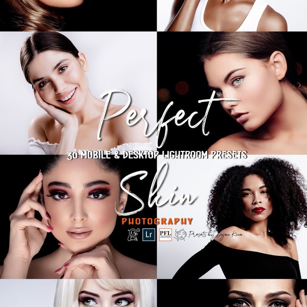 30 PERFECT SKIN Lightroom Presets for Portrait Photography / Beauty Pro Selfie / Portrait Face Filter / Smooth Skin Preset / Makeup Filter