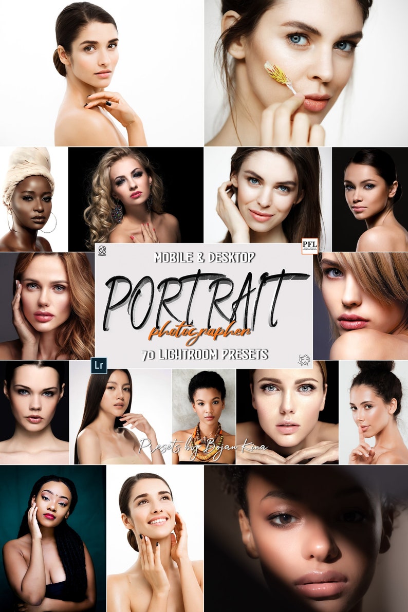 70 PORTRAIT PRO Lightroom Mobile and Desktop Presets, Portrait Presets / Bright Face Beauty Vibrant Selfie Makeup Retouch Clean Matte image 1