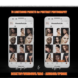 70 PORTRAIT PRO Lightroom Mobile and Desktop Presets, Portrait Presets / Bright Face Beauty Vibrant Selfie Makeup Retouch Clean Matte image 3