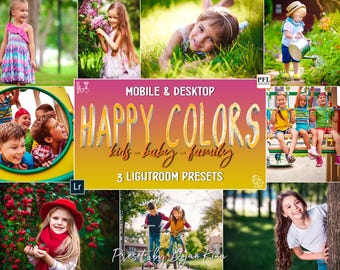 3 HAPPY KIDS Lightroom Presets, Spring Summer Outdoor Kids Presets / Mobile Presets / Children Preset for Instagram / Vibrant Presets