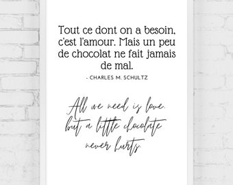 All we need is love but a little chocolate never hurts, Chocolate Love  --  Valentines Day , Wedding, Anniversary Gift- Download and Print