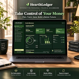 Panel de control interactivo de presupuesto en HTML / Rastreador de finanzas personales (Descarga digital)